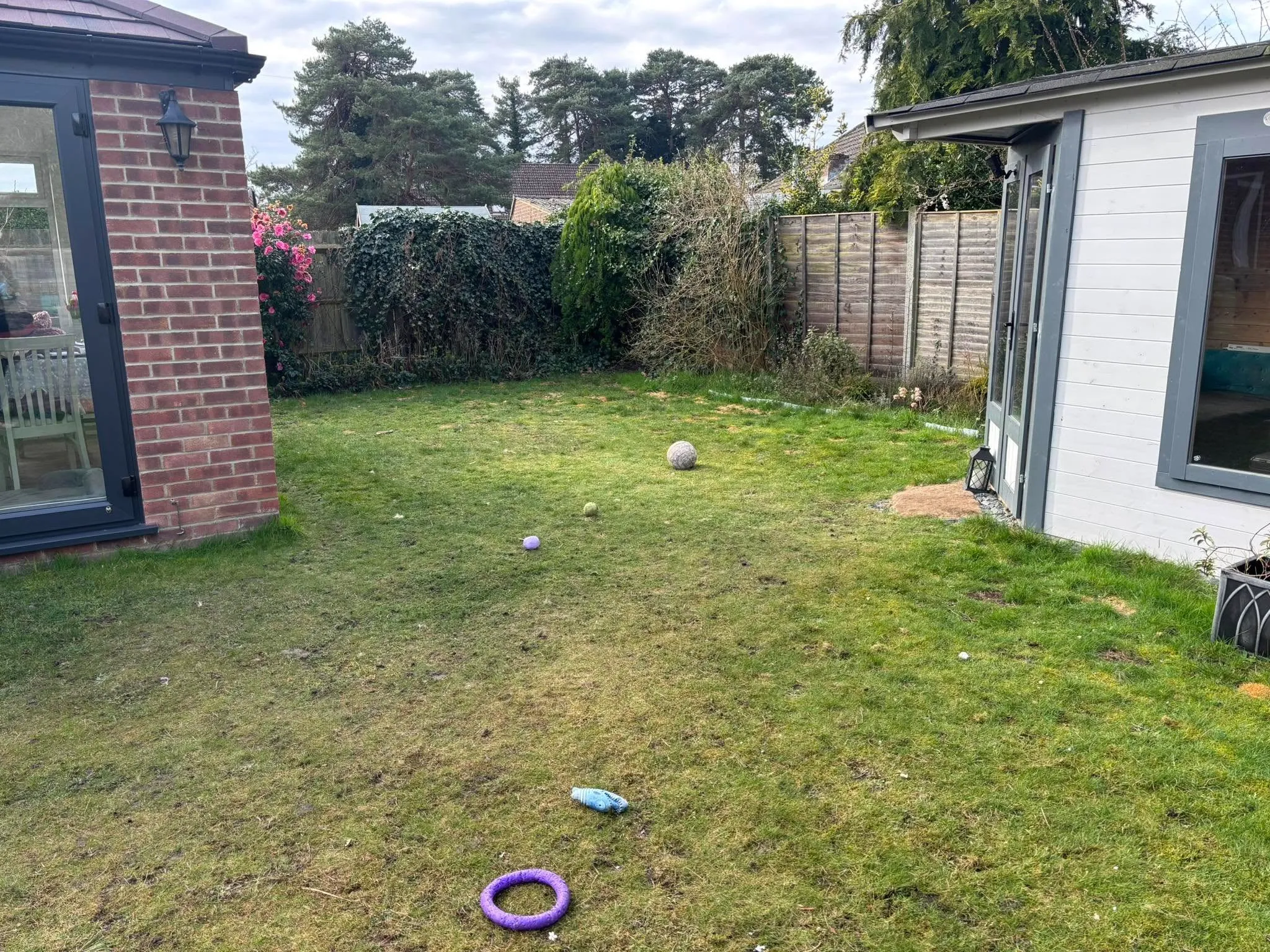 large back garden with artificial grass